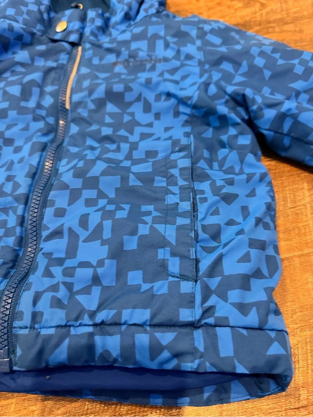 Columbia Toddler Boys 3T Blue Geometric Hooded Puffer Winter Jacket Outgrown
